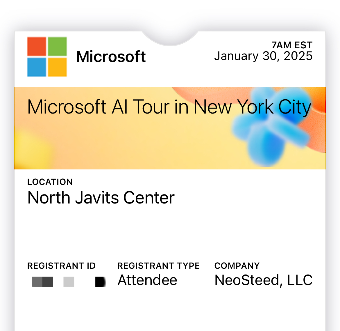 Screenshot of the Event Ticket